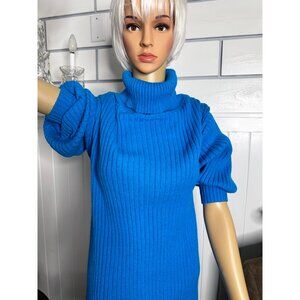 Blue Drop Shoulder Lantern Long Sleeve Casual Tunic Loose Sweater Dress Soft XL